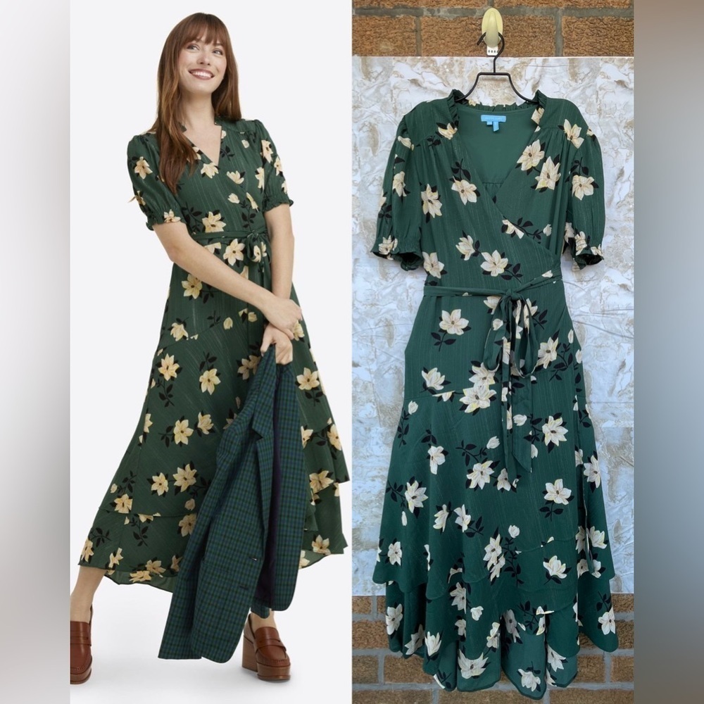 Draper James Naomi Wrap Dress in Shimmer Magnolia size 14